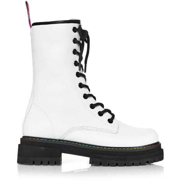 White Leather Combat Boots with Rainbow Pull NIB - Picture 2 of 2